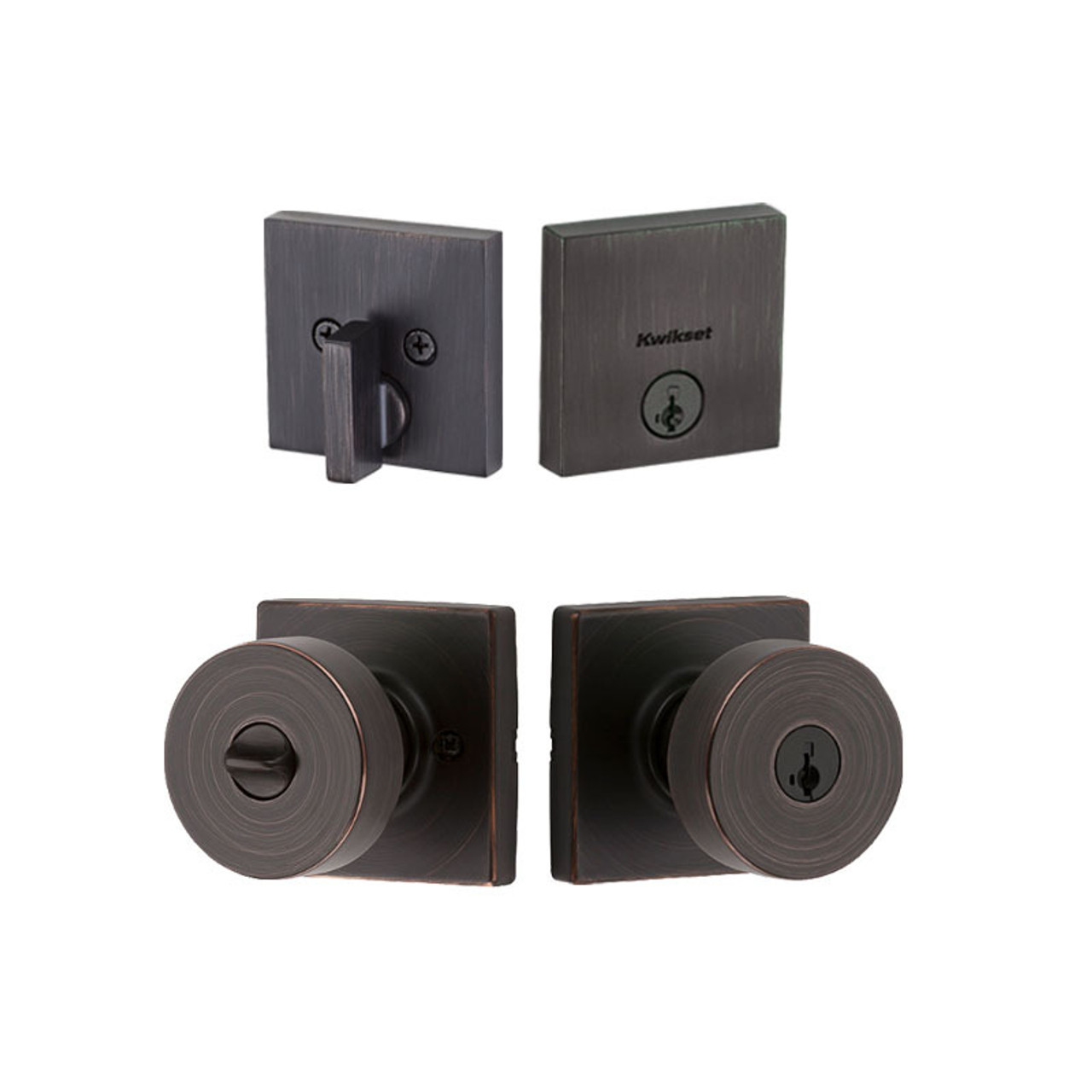 Kwikset Pismo Knob with Single Cylinder Deadbolt Combo Pack SmartKey Entry Bronze