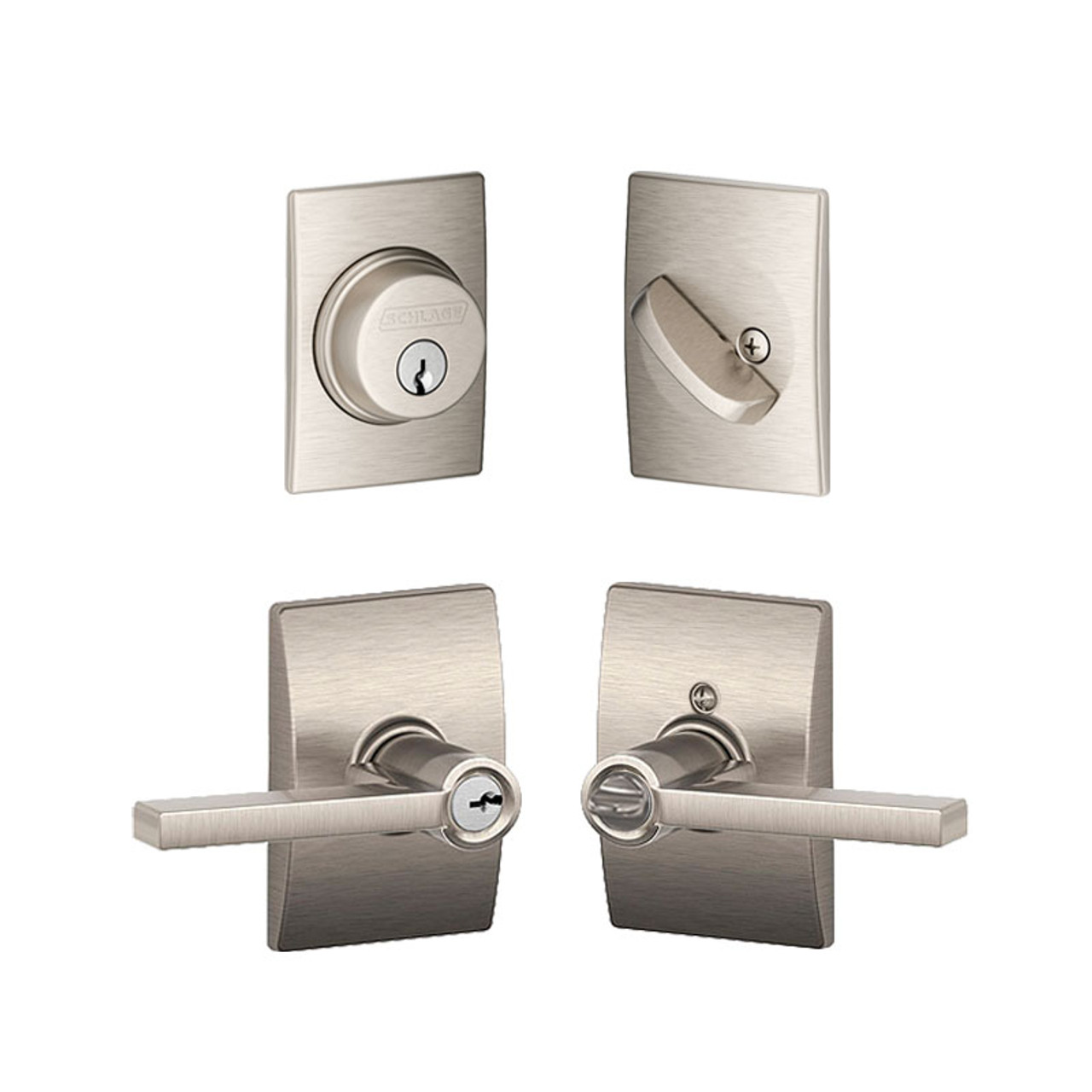 Schlage Latitude x Century Satin Nickel F51A Keyed Entry Door