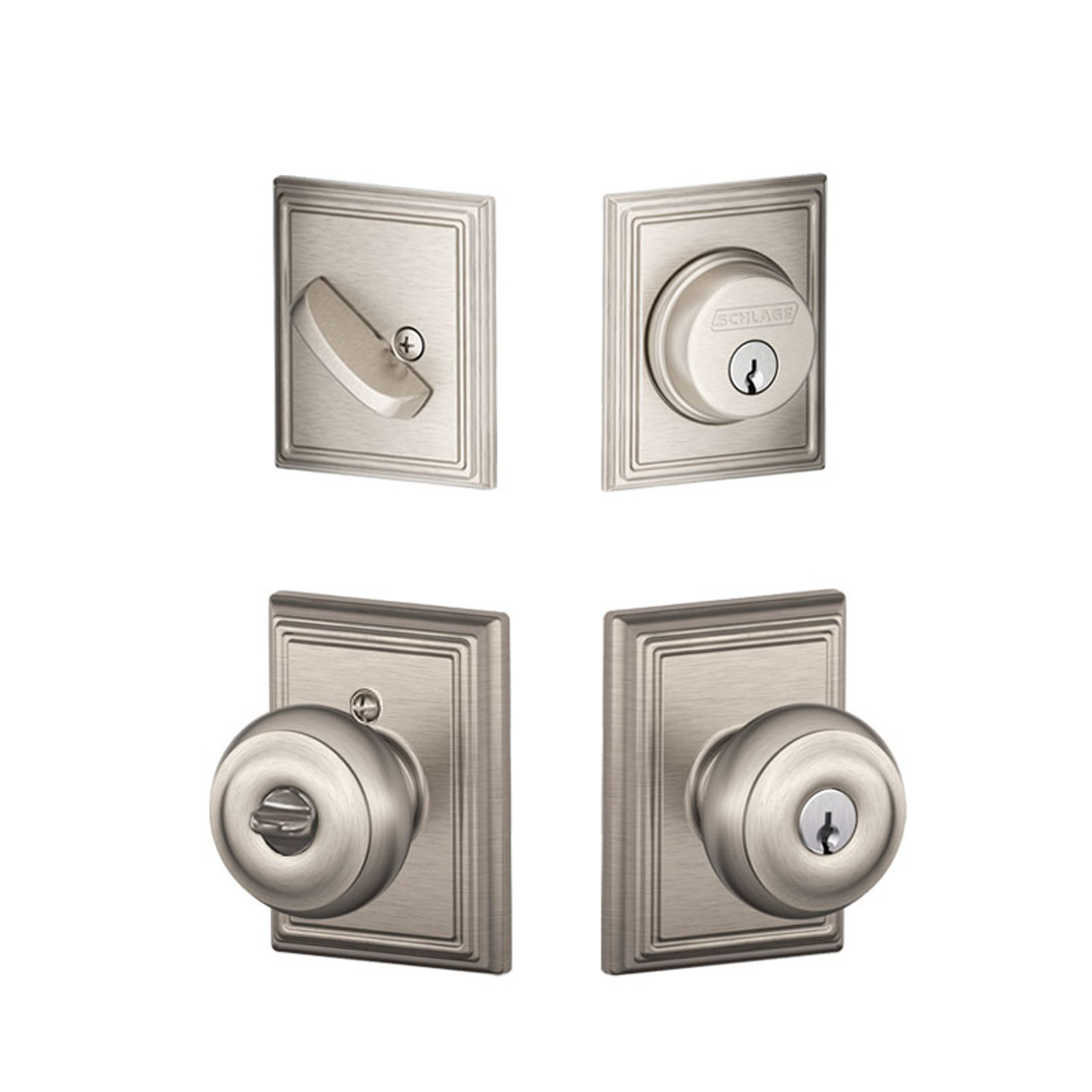 Schlage / Georgian x Addison Knob / F51A Keyed Entry with B60 Single  Cylinder Deadbolt Combo Pack / Satin Nickel / FB50GEO619ADD