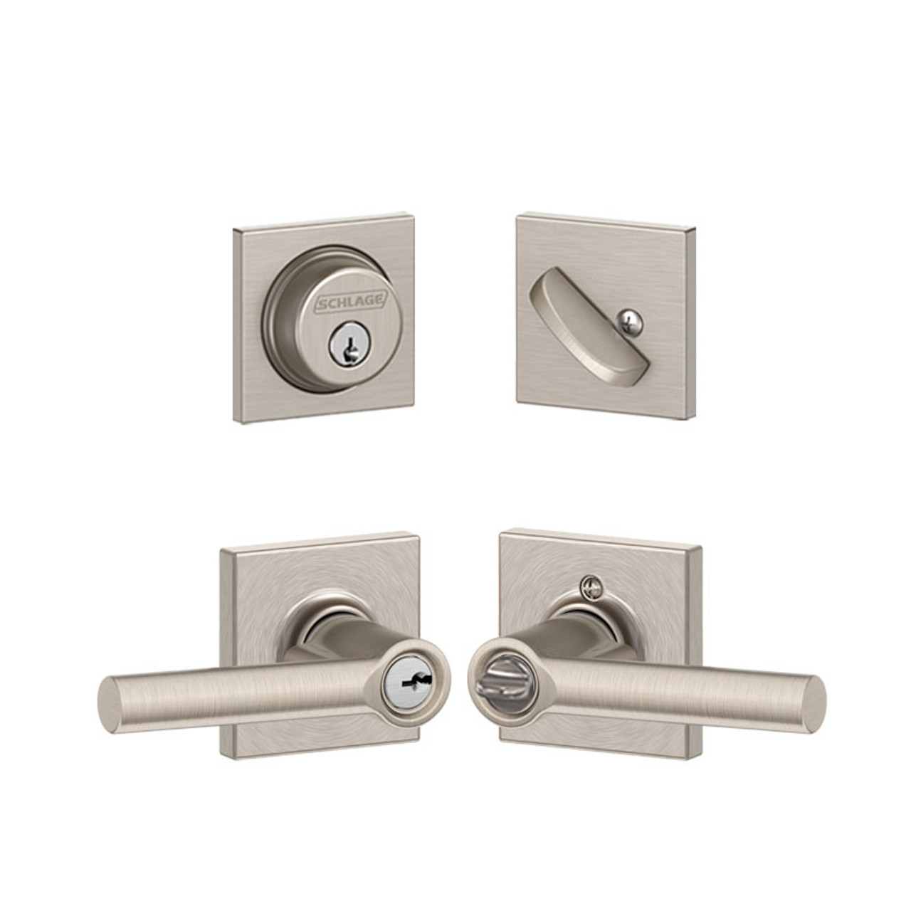 Schlage FC59BWE608COL Satin Brass Custom Bowery Single Cylinder Sectional  Interior Pack with Collins Rose 