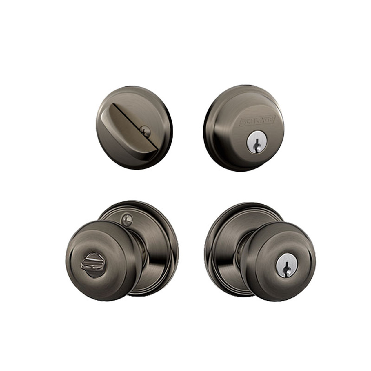 Schlage Georgian Antique Pewter F51A Keyed Entry Knob with B60 Deadbolt  Combo Pack, FB50NVGEO620