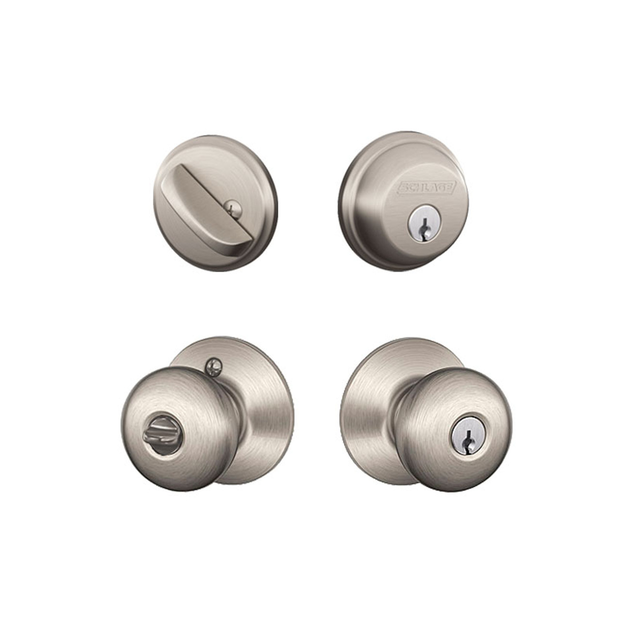 Schlage / Plymouth Knob / F51A Keyed Entry with B60 Single Cylinder  Deadbolt Combo Pack / Satin Nickel / FB50NVPLY619