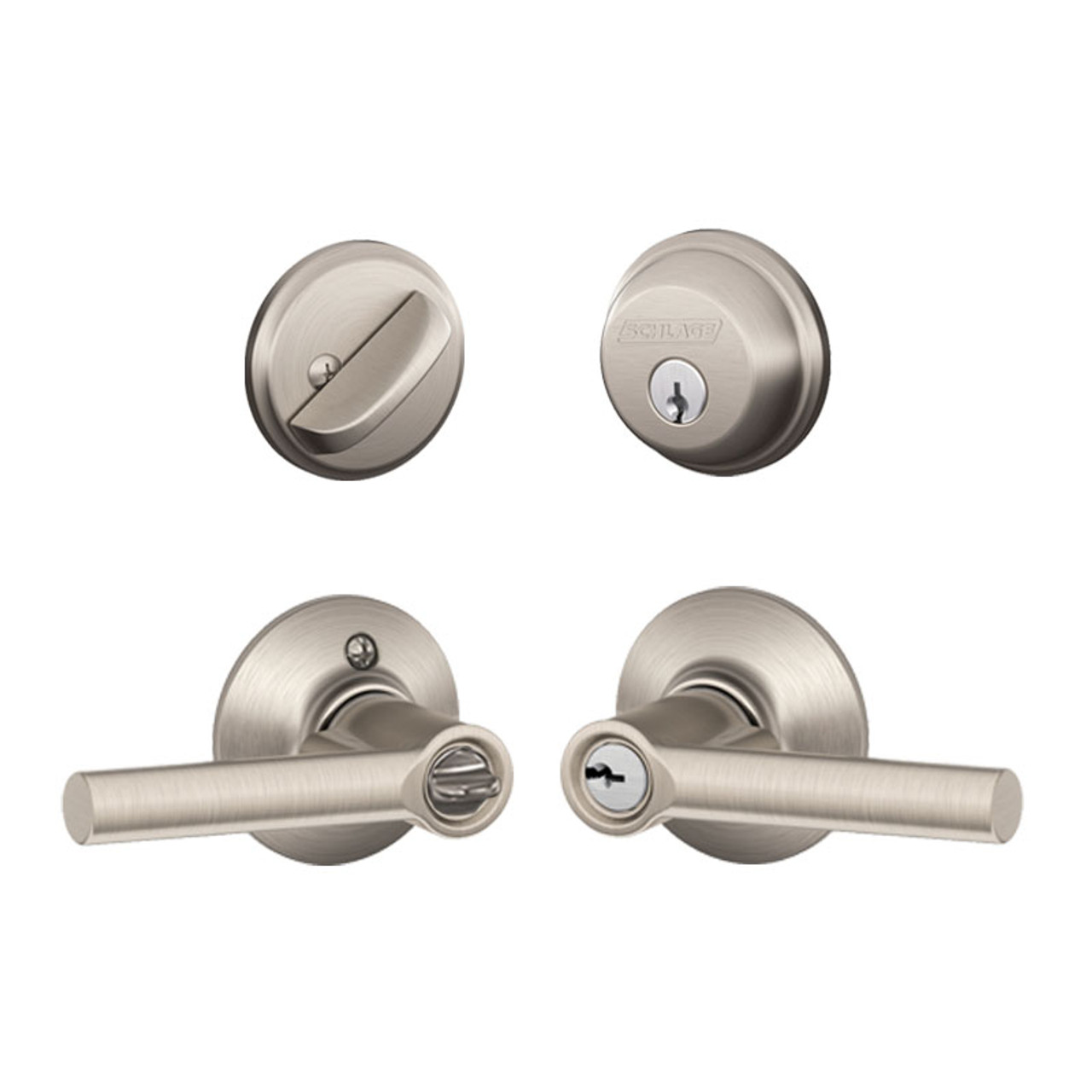 Schlage / Broadway Lever / F51A Keyed Entry with B60 Single Cylinder  Deadbolt Combo Pack / Satin Nickel / FB50BRW619