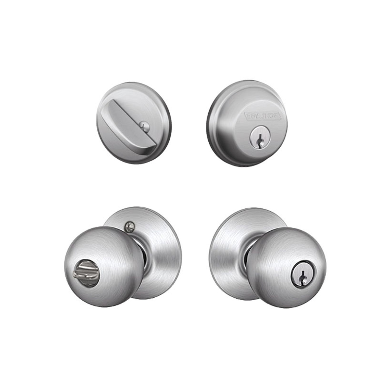 Schlage / Orbit Knob / F51A Keyed Entry with B60 Single Cylinder Deadbolt  Combo Pack / Satin Chrome / FB50ORB626