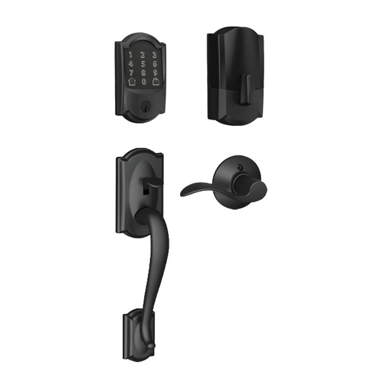 Schlage Camelot Encode WiFi Handleset with Accent Lever Trim Matte Black  Finish, FE489WBC CAMxACC622