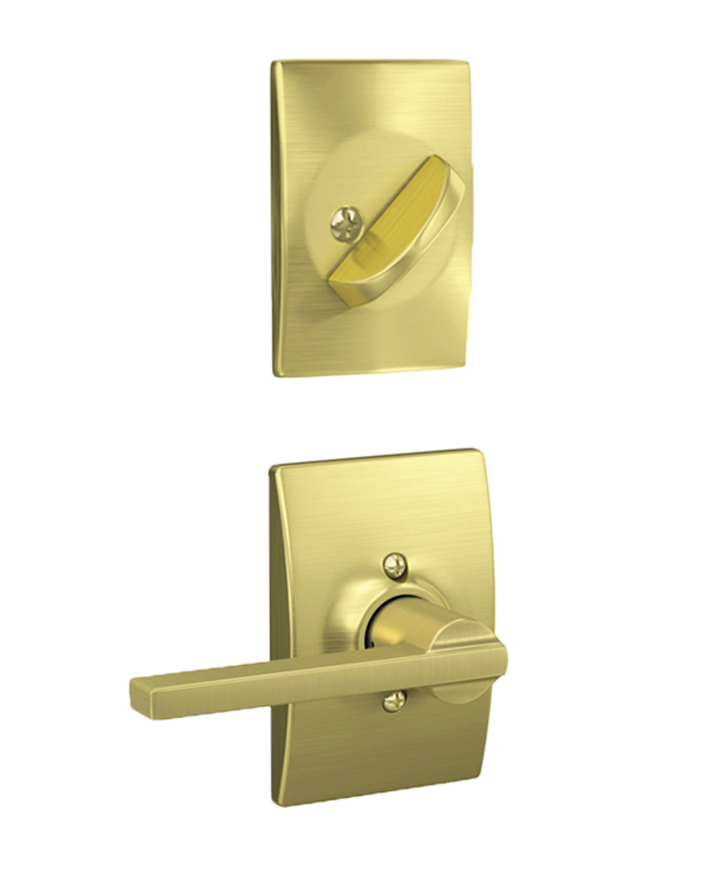 Schlage / F Series Dummy Cylinder Interior Trim Pack / Latitude Lever with  Century Rose / Satin Brass / Dummy Cylinder / F94LAT608CEN