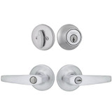 Kwikset / Delta Lever and Single Cylinder Deadbolt Combo Pack / Satin Chrome / 690DL 26D CP