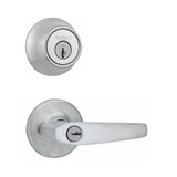 Kwikset / Delta Lever and Single Cylinder Deadbolt Combo Pack / Satin Chrome / 690DL 26D CP