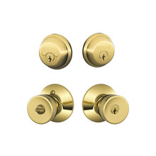 Schlage Plymouth Lifetime Bright Brass F51A Keyed Entry Knob with