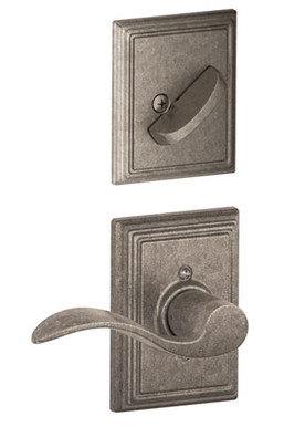 Schlage / F Series Dummy Cylinder Interior Trim Pack / Accent Lever with Addison Rose / Right Hand / Distressed Nickel / Dummy Cylinder / F94ACC621ADDRH Schlage / F Series Dummy Cylinder Interior Trim Pack / Accent Lever with Addison Rose / Right Hand / Distressed Nickel / Dummy Cylinder / F94ACC621ADDRH
