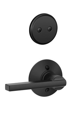 Schlage / F Series Dummy Cylinder Interior Trim Pack / Latitude Lever / Matte Black / Dummy Cylinder / F94LAT622