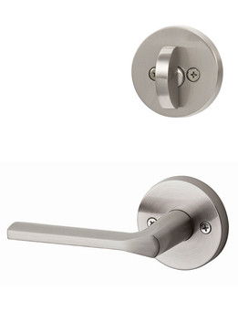 Kwikset / 968 Dummy Cylinder Interior Trim Pack / Lisbon Lever with Round Rose / Satin Nickel / 968LSLRDT15