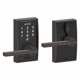 Schlage Touch Camelot Lock with Accent Lever Aged Bronze FE695 CAM