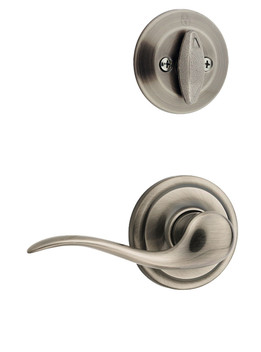 Kwikset / 604 Single Cylinder Interior Trim Pack / Tustin Lever / Right Hand / Antique Nickel / 604TNLRH15A