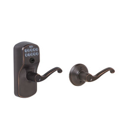 Schlage / Plymouth Auto-Lock Keypad with Flair Lever / Entry / Aged Bronze / FE575PLYxFLA 716