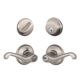 Schlage / Flair Lever / F51A Keyed Entry with B60 Single Cylinder Deadbolt  Combo Pack / Satin Nickel / FB50NVFLA619