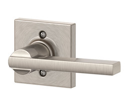 Schlage / Latitude Lever with Collins Rose / Half Dummy / Satin Nickel / F170LAT 619 COL Schlage / Latitude Lever with Collins Rose / Half Dummy / Satin Nickel / F170LAT 619 COL