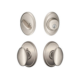 Schlage / Siena with Wakefield Rose and Deadbolt / B60 Single Cylinder Deadbolt with Passage Knob / Satin Nickel / FB10SIE619WKF Schlage / Siena with Wakefield Rose and Deadbolt / B60 Single Cylinder Deadbolt with Passage Knob / Satin Nickel / FB10SIE619WKF