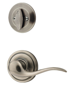 Kwikset / 604 Single Cylinder Interior Trim Pack / Tustin Lever / Left Hand / Antique Nickel / 604TNLLH15A