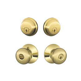 Schlage / Plymouth Knob / F51A Keyed Entry with B62 Double Cylinder Deadbolt Combo Pack / Lifetime Bright Brass / FB52NVPLY505