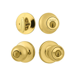 Kwikset / Polo 400 Knoband 660 Single Cylinder Deadbolt Combo Pack / Polished Brass / 690P 3 CP Kwikset / Polo 400 Knoband 660 Single Cylinder Deadbolt Combo Pack / Polished Brass / 690P 3 CP