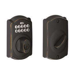Schlage / Camelot Keypad Deadbolt / Single Cylinder / Aged Bronze / BE365CAM 716