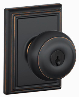Schlage / Georgian Knob with Addison Rose / Keyed Entry / Aged Bronze / F51AGEO 716 ADD Schlage / Georgian Knob with Addison Rose / Keyed Entry / Aged Bronze / F51AGEO 716 ADD