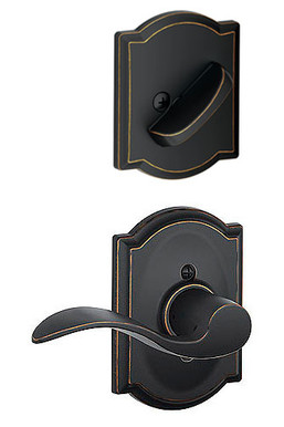 Schlage / F Series Single Cylinder Interior Trim Pack / Accent Lever with Camelot Rose / Right Hand / Aged Bronze / Single Cylinder / F59ACC716CAMRH Schlage / F Series Single Cylinder Interior Trim Pack / Accent Lever with Camelot Rose / Right Hand / Aged Bronze / Single Cylinder / F59ACC716CAMRH