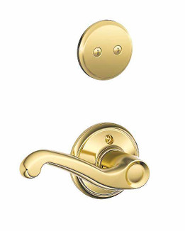 Schlage / F Series Dummy Cylinder Interior Trim Pack / Flair Lever / Right Hand / Bright Brass / Dummy Cylinder / F94FLA605RH