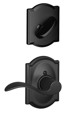 Schlage / F Series Single Cylinder Interior Trim Pack / Accent Lever with Camelot Rose / Right Hand / Matte Black / Single Cylinder / F59ACC622CAMRH Schlage / F Series Single Cylinder Interior Trim Pack / Accent Lever with Camelot Rose / Right Hand / Matte Black / Single Cylinder / F59ACC622CAMRH