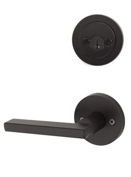 Kwikset / 967 Double Cylinder Interior Trim Pack / Halifax Lever with Round Rose / Matte Black / 967HFLRDT514 SMT