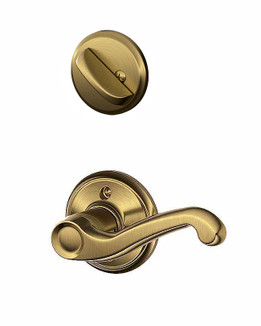 Schlage / F Series Single Cylinder Interior Trim Pack / Flair Lever / Left Hand / Antique Brass / Single Cylinder / F59FLA609LH