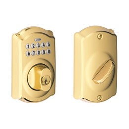 Schlage / Camelot Keypad Deadbolt / Single Cylinder / Lifetime Bright Brass / BE365CAM 505 Schlage / Camelot Keypad Deadbolt / Single Cylinder / Lifetime Bright Brass / BE365CAM 505