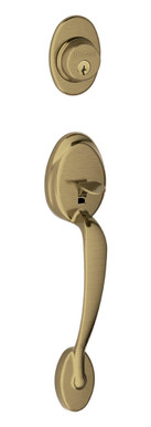 Schlage / Plymouth Handleset / Double Cylinder / Antique Brass / F62PLY 609 Schlage / Plymouth Handleset / Double Cylinder / Antique Brass / F62PLY 609