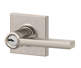 Schlage / Latitude Lever with Collins Rose / Keyed Entry / Satin Nickel / F51ALAT 619 COL Schlage / Latitude Lever with Collins Rose / Keyed Entry / Satin Nickel / F51ALAT 619 COL