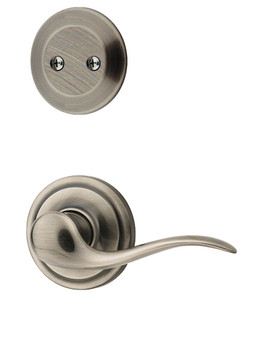 Kwikset / 606 Dummy Cylinder Interior Trim Pack / Tustin Lever / Left Hand / Antique Nickel / 606TNLLH15A
