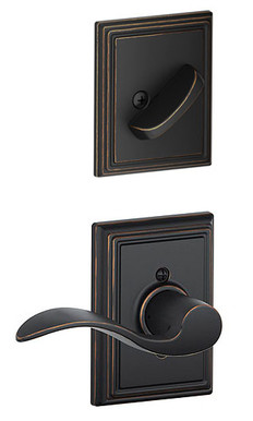 Schlage / F Series Single Cylinder Interior Trim Pack / Accent Lever with Addison Rose / Right Hand / Aged Bronze / Single Cylinder / F59ACC716ADDRH Schlage / F Series Single Cylinder Interior Trim Pack / Accent Lever with Addison Rose / Right Hand / Aged Bronze / Single Cylinder / F59ACC716ADDRH