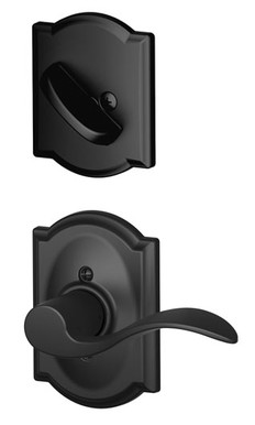 Schlage / F Series Single Cylinder Interior Trim Pack / Accent Lever with Camelot Rose / Left Hand / Matte Black / Single Cylinder / F59ACC622CAMLH Schlage / F Series Single Cylinder Interior Trim Pack / Accent Lever with Camelot Rose / Left Hand / Matte Black / Single Cylinder / F59ACC622CAMLH