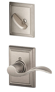 Schlage / F Series Dummy Cylinder Interior Trim Pack / Accent Lever with Addison Rose / Left Hand / Satin Nickel / Dummy Cylinder / F94ACC619ADDLH Schlage / F Series Dummy Cylinder Interior Trim Pack / Accent Lever with Addison Rose / Left Hand / Satin Nickel / Dummy Cylinder / F94ACC619ADDLH