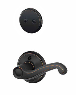 Schlage / F Series Dummy Cylinder Interior Trim Pack / Flair Lever / Left Hand / Aged Bronze / Dummy Cylinder / F94FLA716LH Schlage / F Series Dummy Cylinder Interior Trim Pack / Flair Lever / Left Hand / Aged Bronze / Dummy Cylinder / F94FLA716LH
