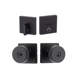 Kwikset Pismo Square Knob and Single Cylinder Deadbolt Combo with Entry Knob in Iron Black Kwikset Pismo Square Knob and Single Cylinder Deadbolt Combo with Entry Knob in Iron Black