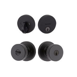 Kwikset Pismo Round Knob and Single Cylinder Deadbolt Combo with Entry Knob in Iron Black Kwikset Pismo Round Knob and Single Cylinder Deadbolt Combo with Entry Knob in Iron Black