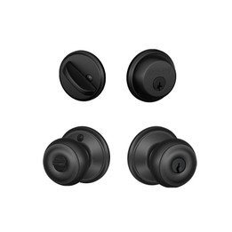 Schlage / Georgian Knob / F51A Keyed Entry with B60 Single Cylinder Deadbolt Combo Pack / Matte Black / FB50GEO622 Schlage / Georgian Knob / F51A Keyed Entry with B60 Single Cylinder Deadbolt Combo Pack / Matte Black / FB50GEO622