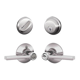 Schlage / Latitude Lever / F51A Keyed Entry with B60 Single Cylinder Deadbolt Combo Pack / Bright Chrome / FB50LAT625 Schlage / Latitude Lever / F51A Keyed Entry with B60 Single Cylinder Deadbolt Combo Pack / Bright Chrome / FB50LAT625