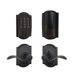 Schlage / 489 Camelot Encode WiFi Deadbolt with Accent x Camelot Passage Lever / Aged Bronze / FBE489CAM-ACCxCAM716 Schlage / 489 Camelot Encode WiFi Deadbolt with Accent x Camelot Passage Lever / Aged Bronze / FBE489CAM-ACCxCAM716