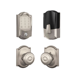 Schlage / 489 Camelot Encode WiFi Deadbolt with Georgian x Camelot Passage Knob / Satin Nickel / FBE489CAM-GEOxCAM619 Schlage / 489 Camelot Encode WiFi Deadbolt with Georgian x Camelot Passage Knob / Satin Nickel / FBE489CAM-GEOxCAM619