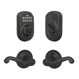 Schlage / BE365 Plymouth Keypad Deadbolt with Flair Passage Lever / Matte Black / FBE365PLY-FLA622 Schlage / BE365 Plymouth Keypad Deadbolt with Flair Passage Lever / Matte Black / FBE365PLY-FLA622
