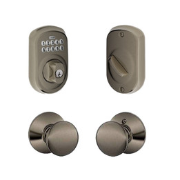 Schlage / BE365 Plymouth Keypad Deadbolt with Plymouth Passage Knob / Antique Pewter / FBE365PLY-PLY620 Schlage / BE365 Plymouth Keypad Deadbolt with Plymouth Passage Knob / Antique Pewter / FBE365PLY-PLY620