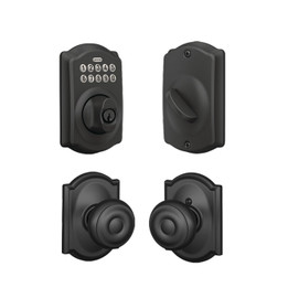 Schlage / BE365 Camelot Keypad Deadbolt with Georgian x Camelot Passage Knob / Matte Black / FBE365CAM-GEOxCAM622 Schlage / BE365 Camelot Keypad Deadbolt with Georgian x Camelot Passage Knob / Matte Black / FBE365CAM-GEOxCAM622
