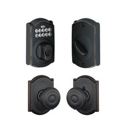 Schlage / BE365 Camelot Keypad Deadbolt with Georgian x Camelot Passage Knob / Aged Bronze / FBE365CAM-GEOxCAM716 Schlage / BE365 Camelot Keypad Deadbolt with Georgian x Camelot Passage Knob / Aged Bronze / FBE365CAM-GEOxCAM716